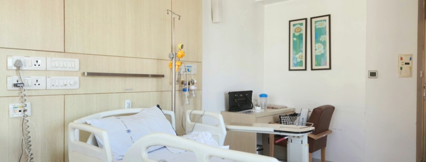 Medical detox hospital room for supervised alcohol and benzodiazepine withdrawal