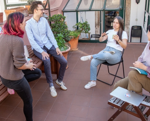 aftercare support group meeting in a circle after residential addiction treatment