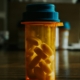 amber prescription bottle of benzodiazepine tablets on a table