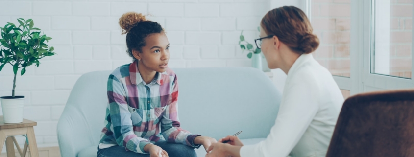 A supportive conversation in a calm clinical setting